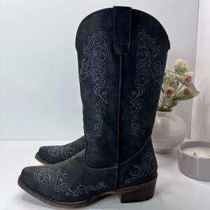Roper Riley Scroll Embroidered Snip Toe Cowboy Western Boots Black Womens 10.5